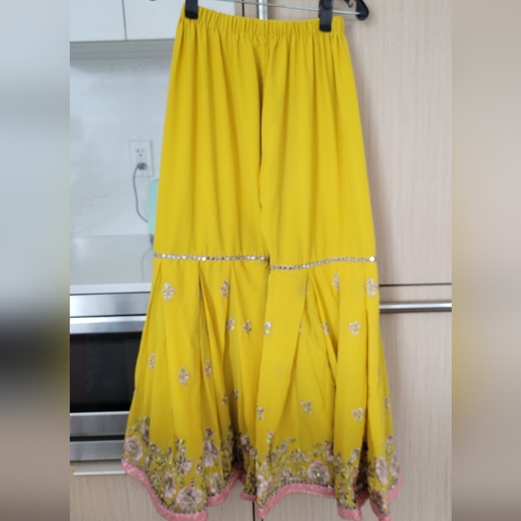 Yellow and Pink Embellished Palazzo Pants - Picture 7 of 9